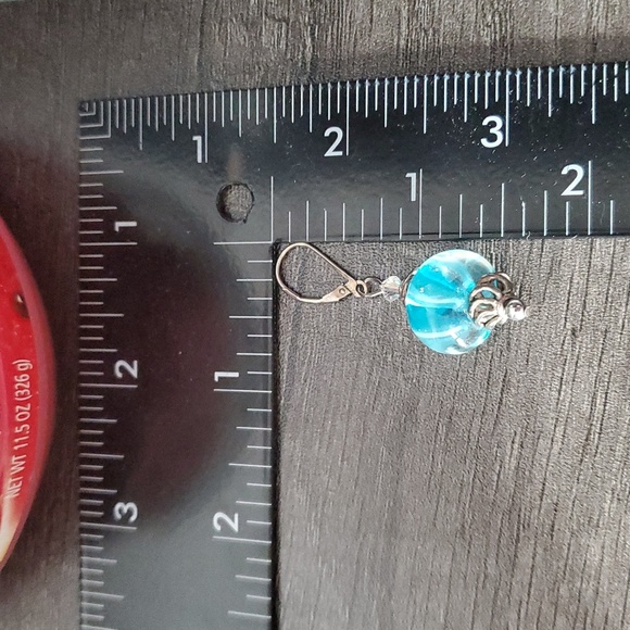 925 Glass Elegant Silver and Blue Dangle Earrings E1014 - Picture 3 of 3